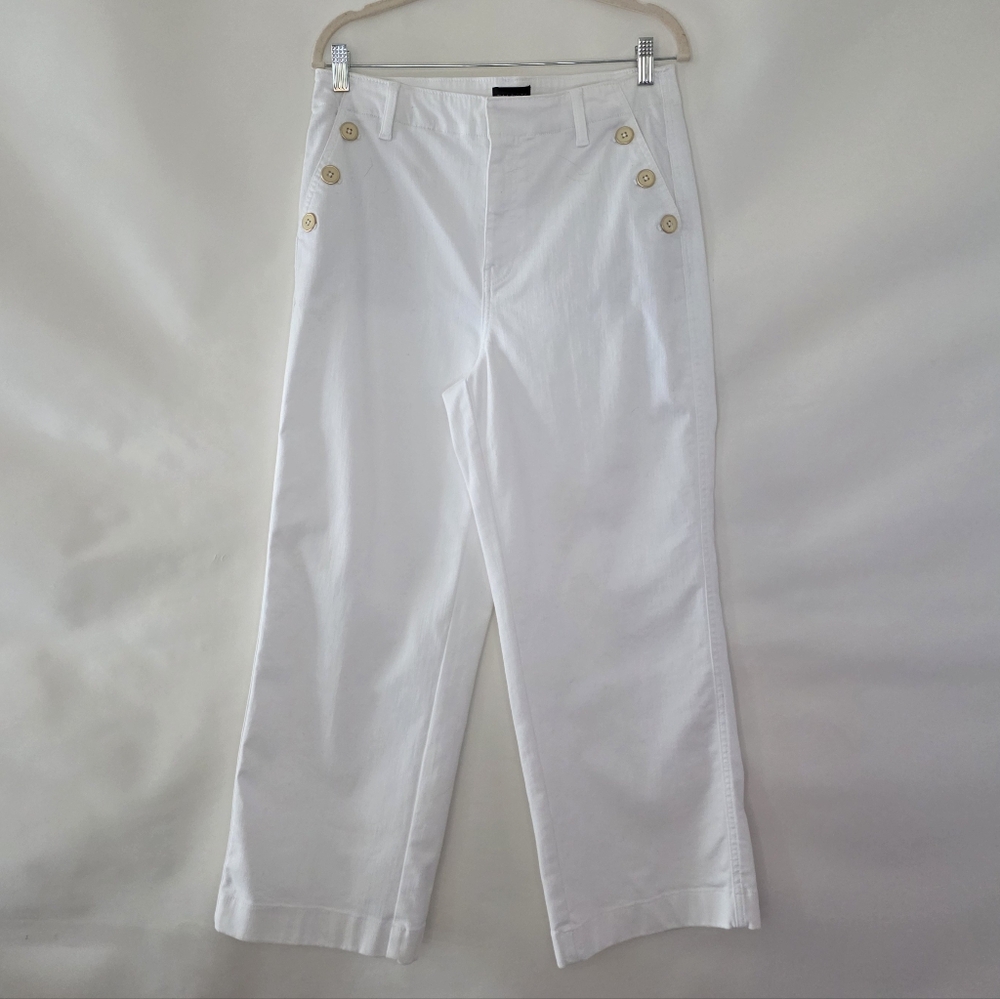 Talbots Wide Leg Hi-rise Sailor Pants Denim 12P White Cropped Jeans Nautical